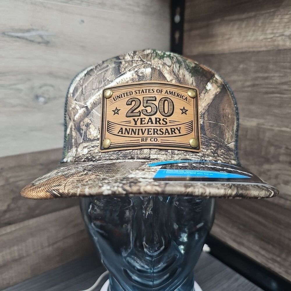 250 Years USA Anniversary RF CO Trucker Snapback Hat Realtree Camo Patch Rivets